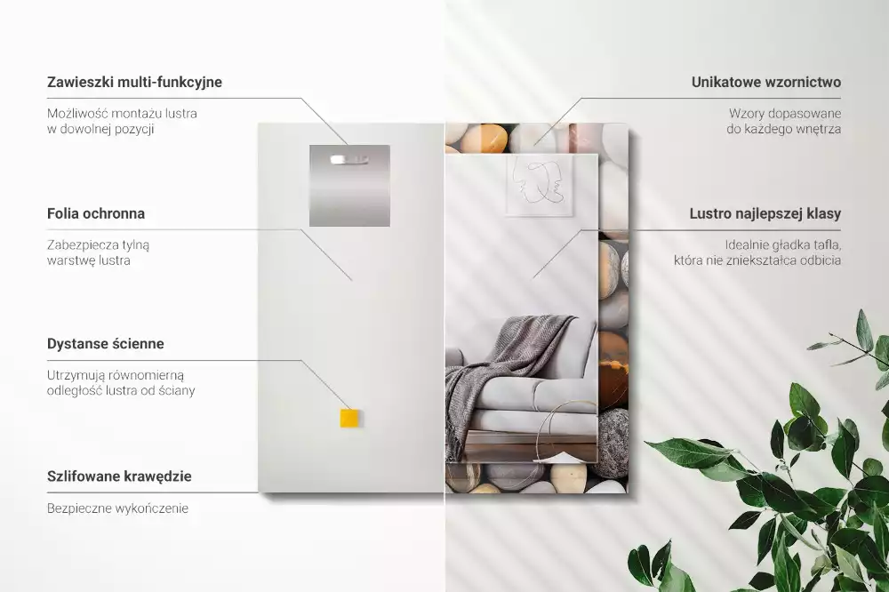 Miroir rectangulaire décoratif imprimé galets lisses colorés
