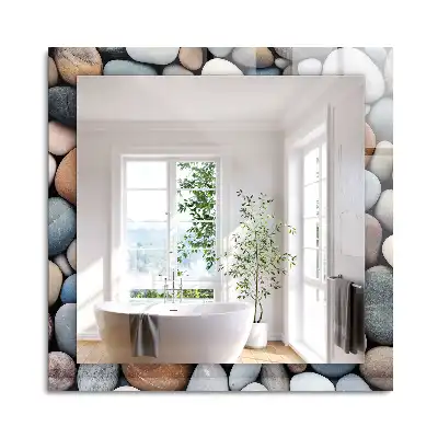Miroir rectangulaire avec cadre imprimé galets lisses colorés