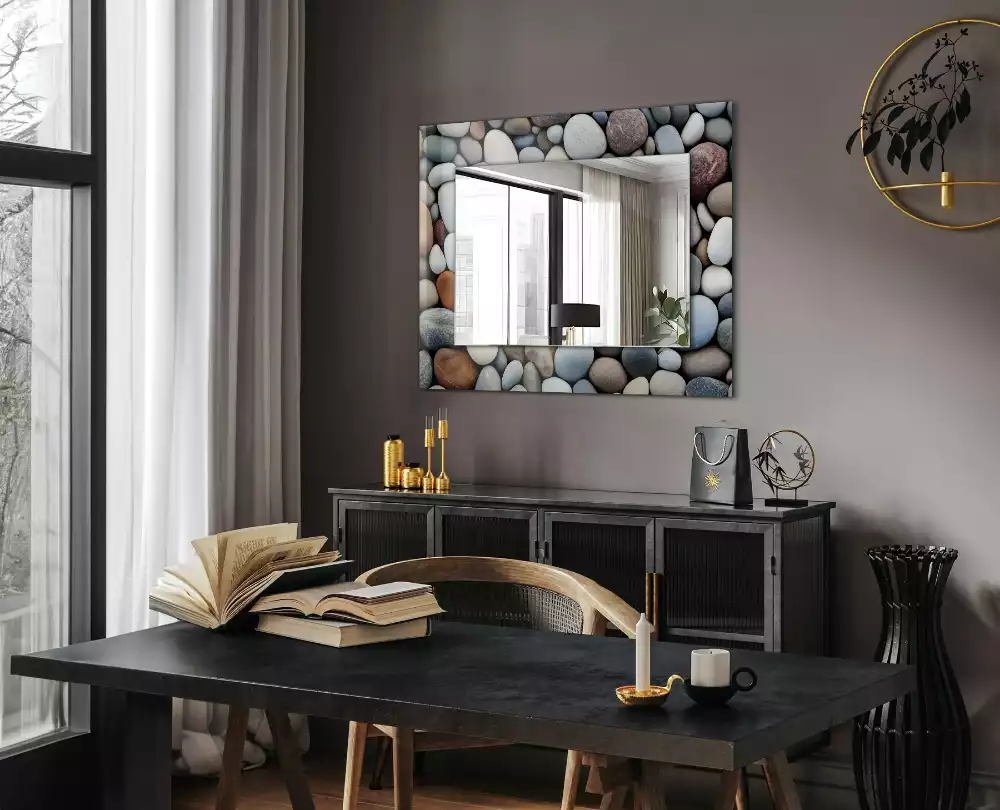 Miroir rectangulaire avec cadre imprimé galets lisses colorés