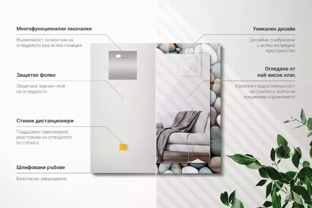 Miroir rectangulaire avec cadre imprimé galets lisses colorés