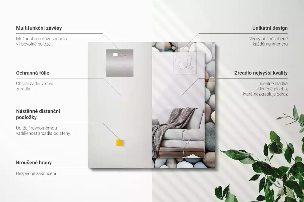 Miroir rectangulaire avec cadre imprimé galets lisses colorés