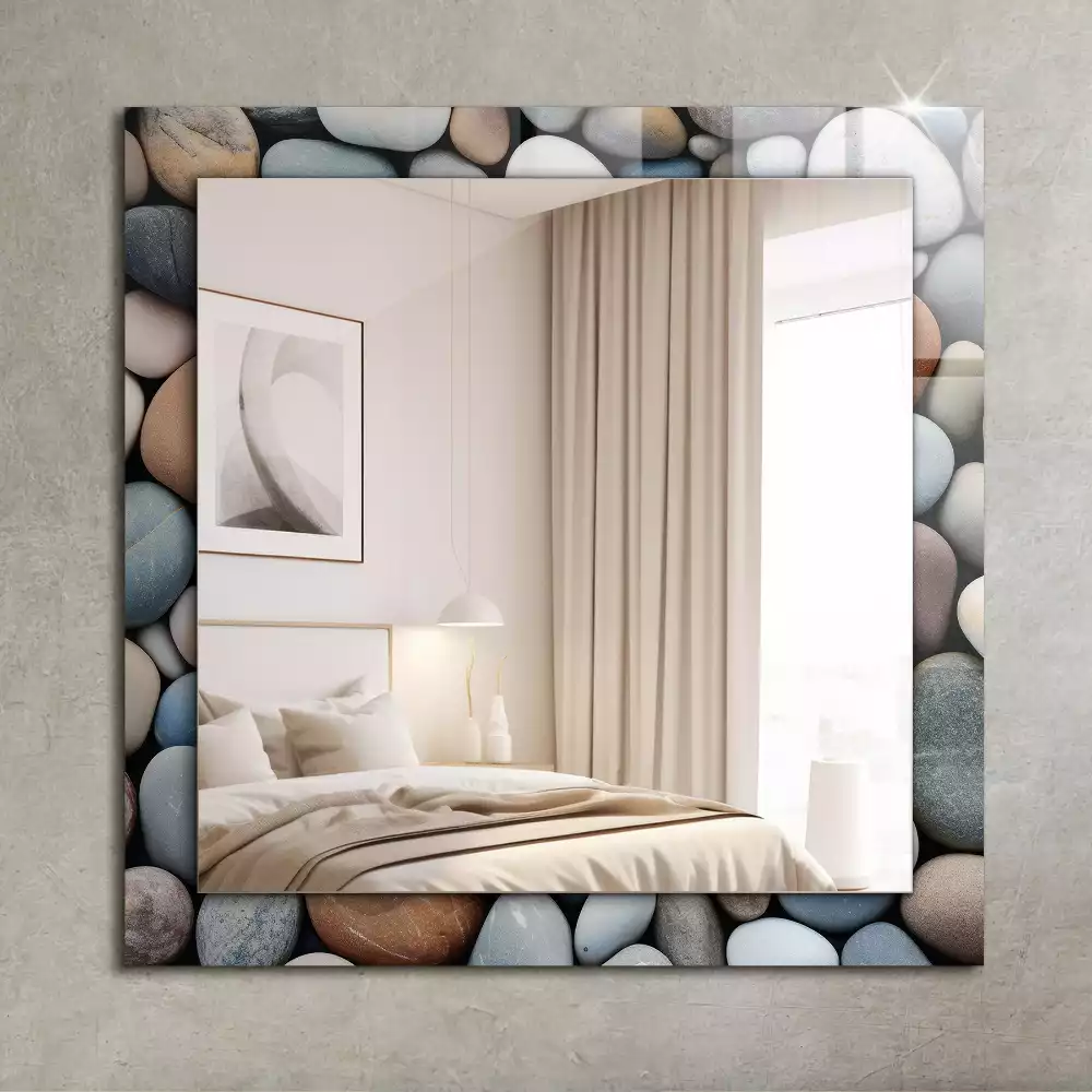Miroir rectangulaire avec cadre imprimé galets lisses colorés
