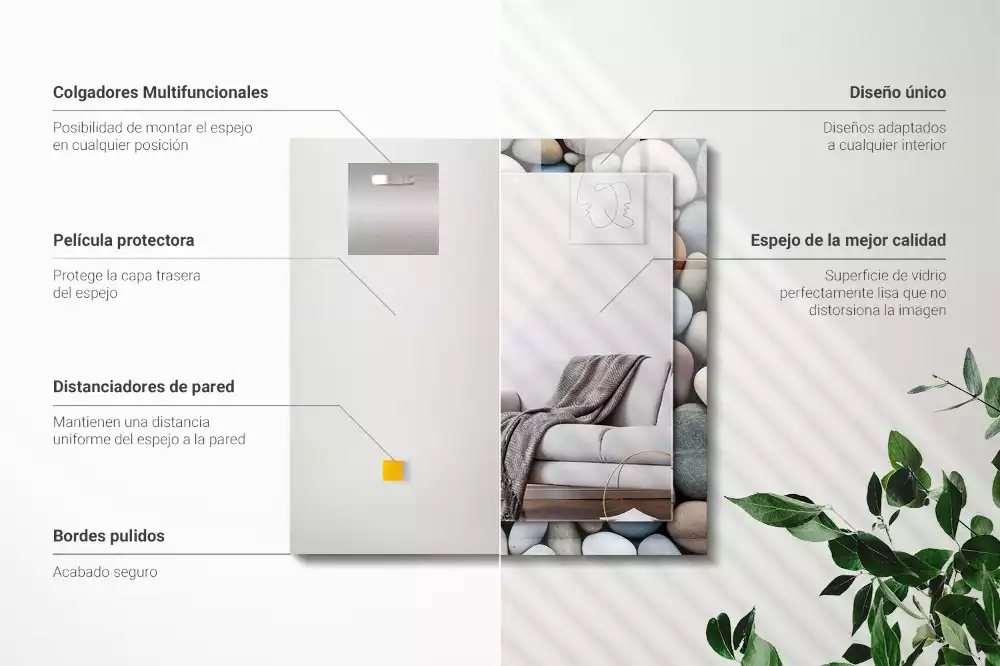 Miroir rectangulaire avec cadre imprimé galets lisses colorés