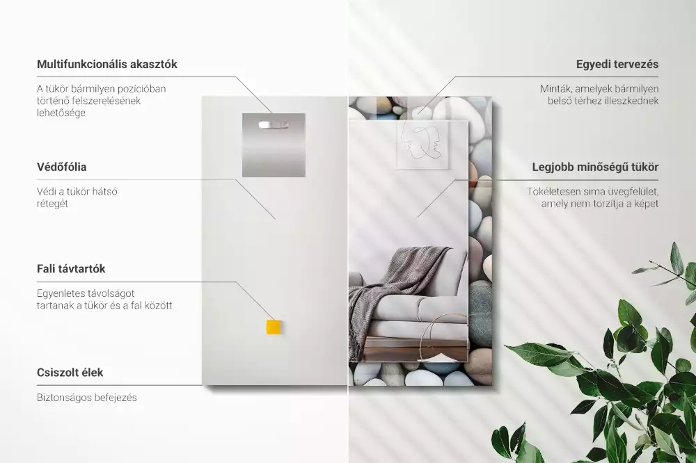Miroir rectangulaire avec cadre imprimé galets lisses colorés