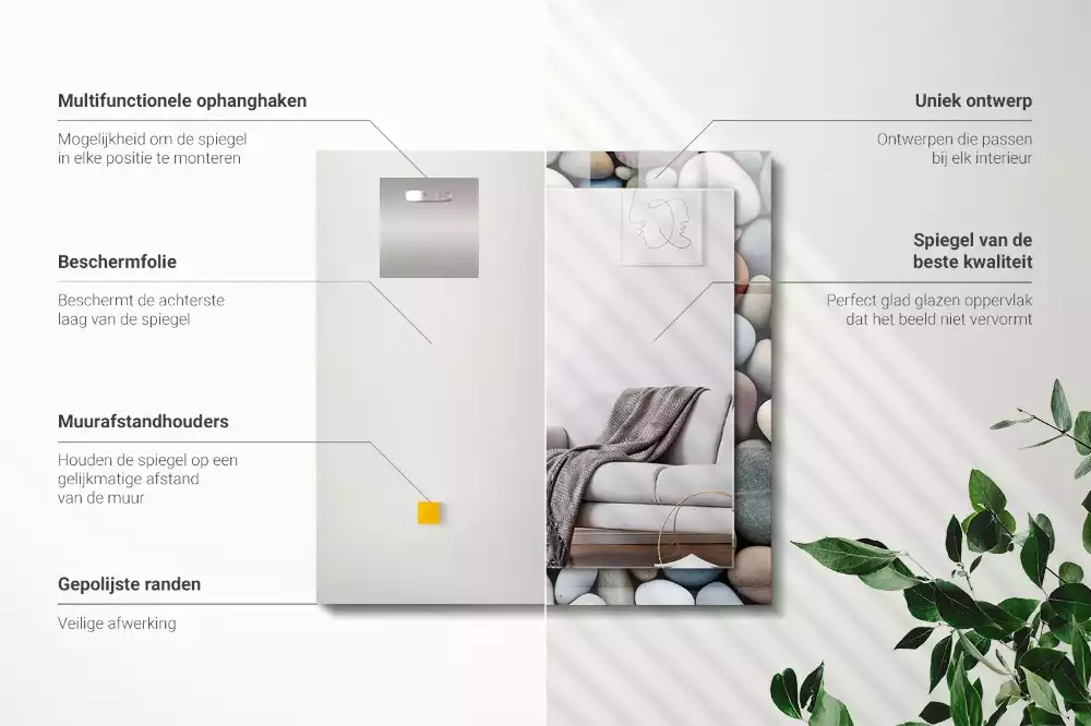 Miroir rectangulaire avec cadre imprimé galets lisses colorés