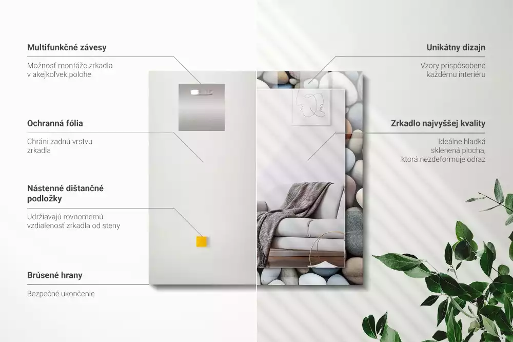Miroir rectangulaire avec cadre imprimé galets lisses colorés