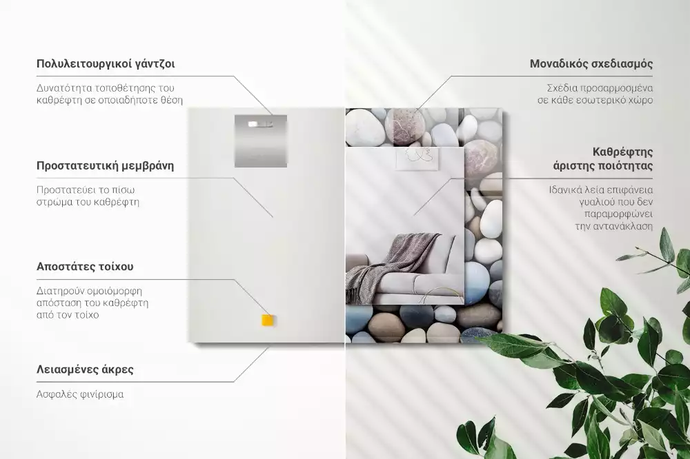 Miroir rectangulaire avec cadre imprimé galets lisses colorés