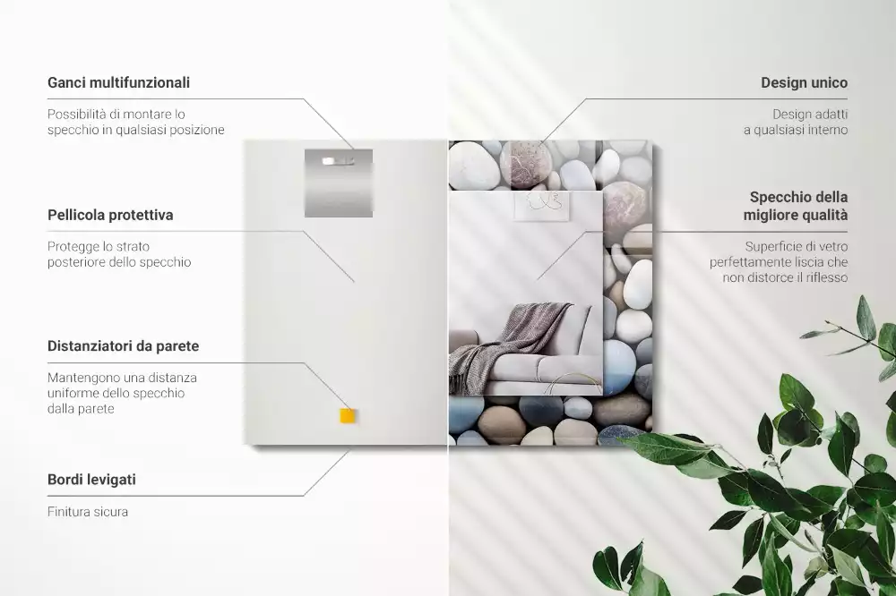 Miroir rectangulaire avec cadre imprimé galets lisses colorés