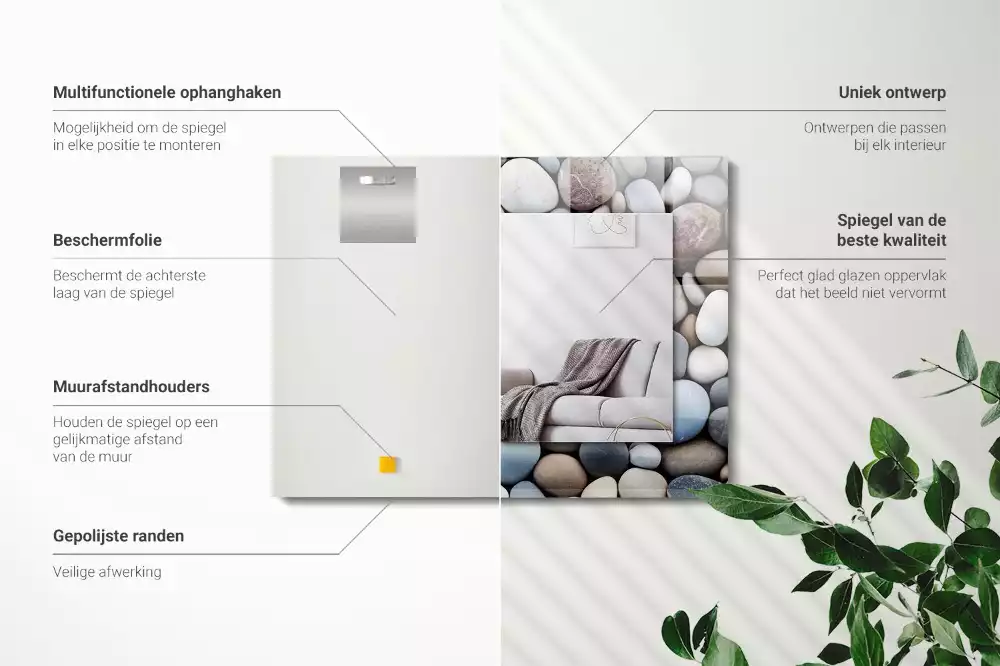 Miroir rectangulaire avec cadre imprimé galets lisses colorés