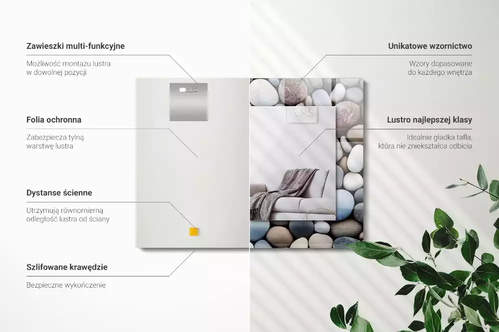 Miroir rectangulaire avec cadre imprimé galets lisses colorés