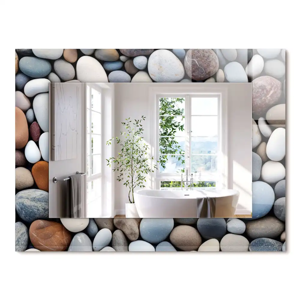 Miroir rectangulaire avec cadre imprimé galets lisses colorés