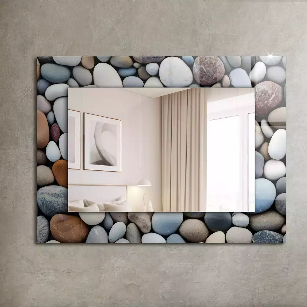 Miroir rectangulaire avec cadre imprimé galets lisses colorés