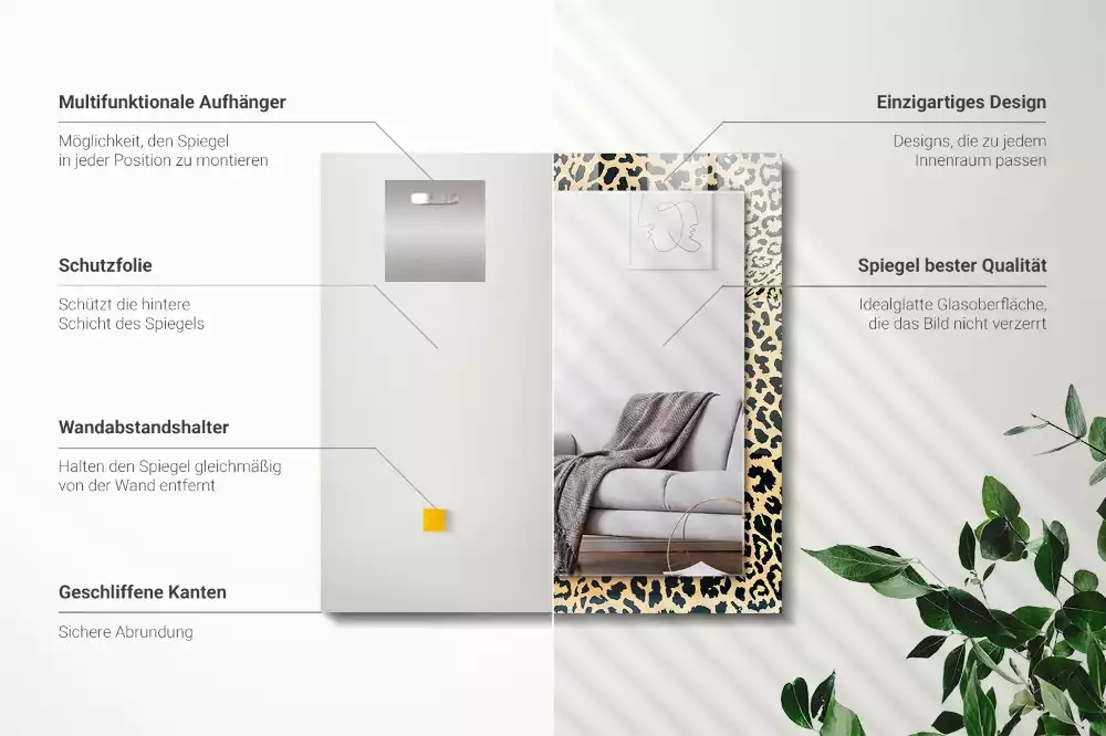 Miroir rectangulaire à cadre imprimé taches de léopard
