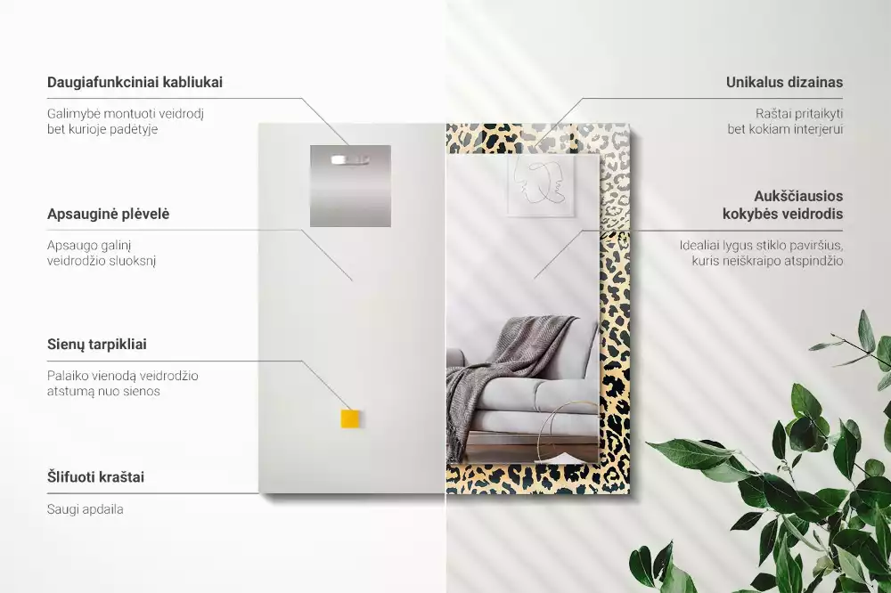 Miroir rectangulaire à cadre imprimé taches de léopard