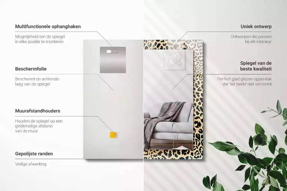Miroir rectangulaire à cadre imprimé taches de léopard
