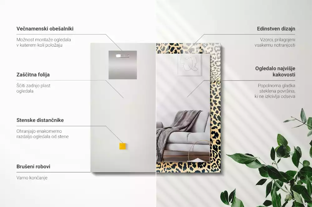 Miroir rectangulaire à cadre imprimé taches de léopard