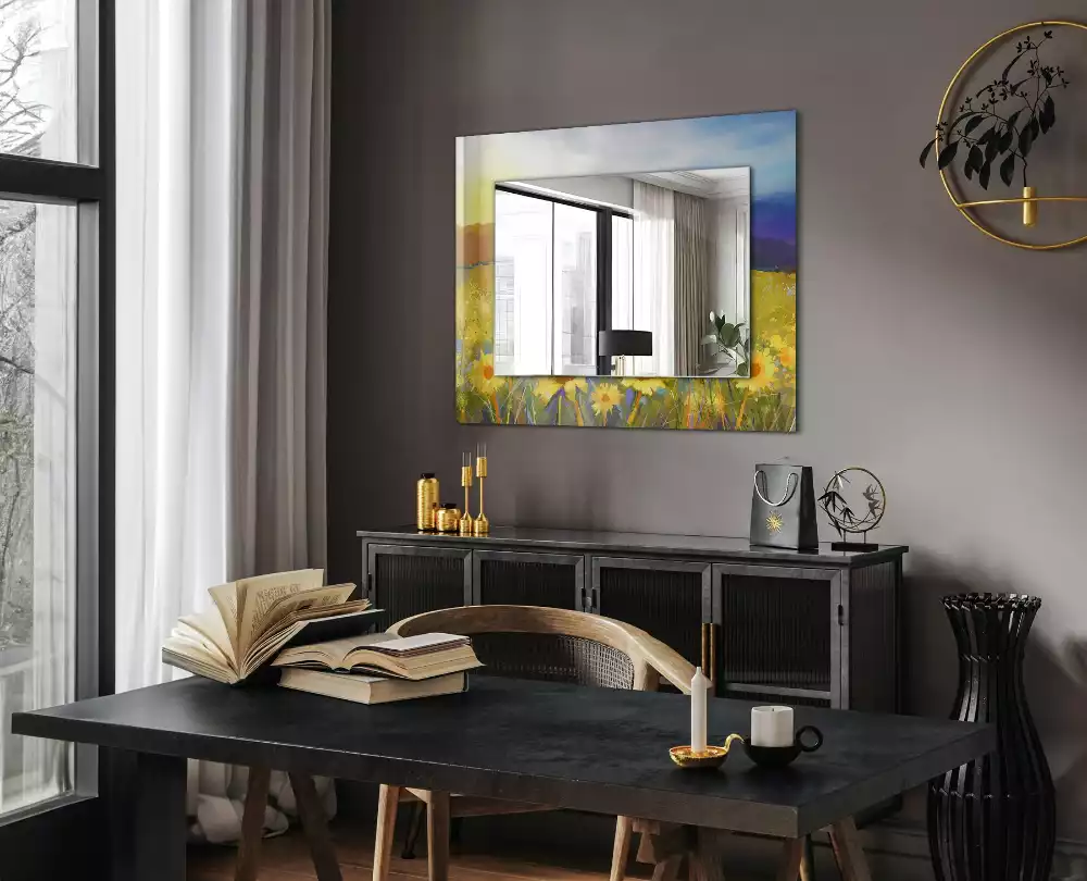 Miroir rectangulaire décoratif champ de tournesols