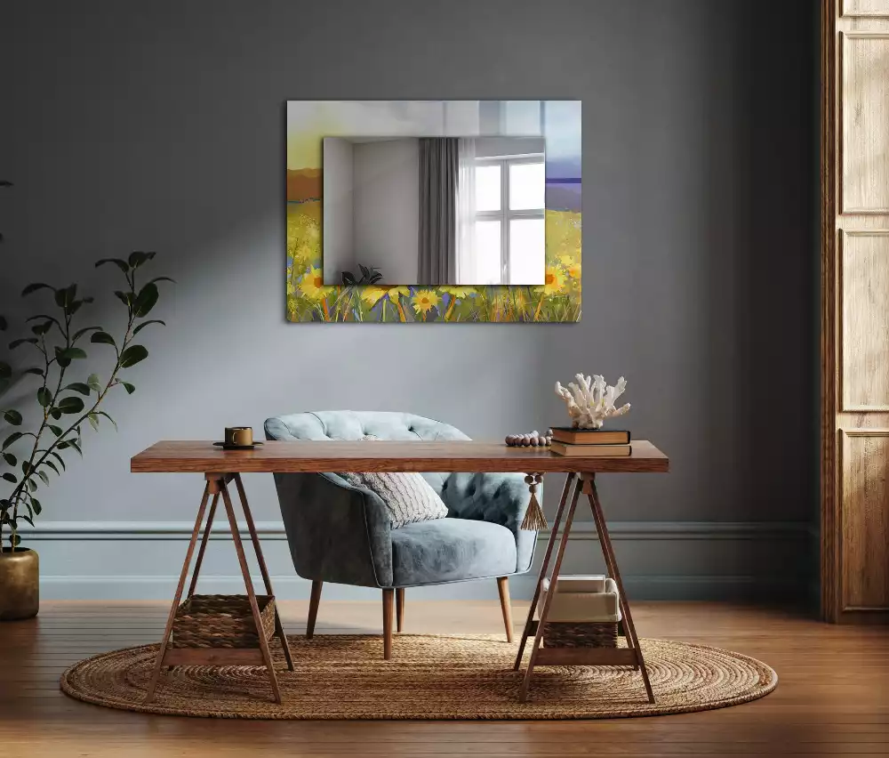 Miroir rectangulaire décoratif champ de tournesols