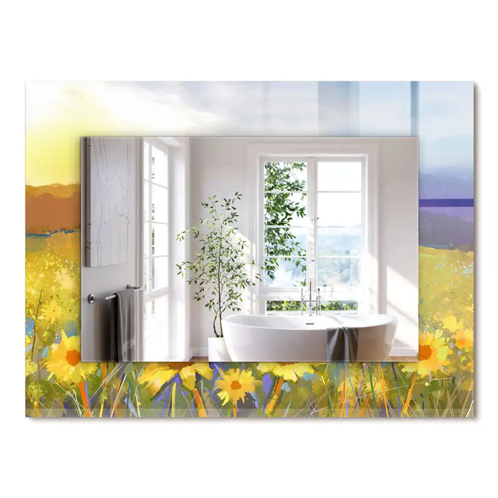 Miroir rectangulaire décoratif champ de tournesols