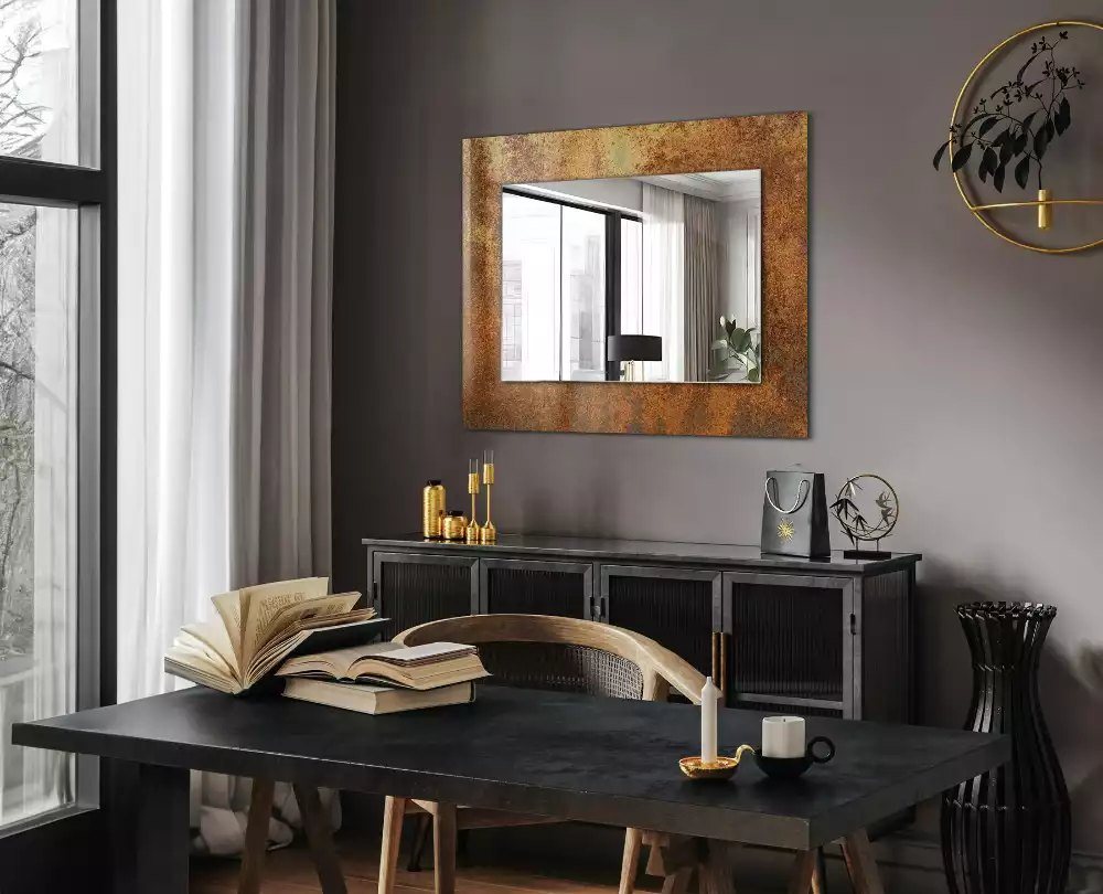 Miroir rectangulaire imprimé tôle rouillée tendance
