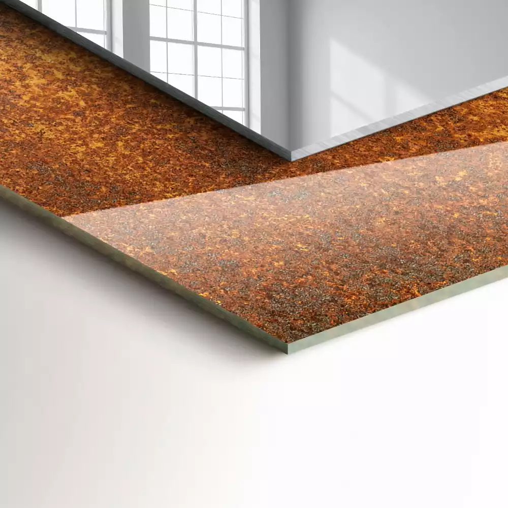 Miroir rectangulaire imprimé tôle rouillée tendance