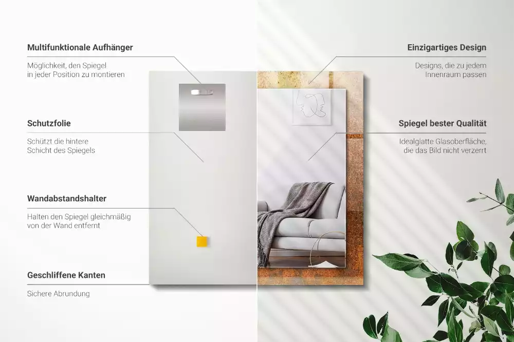 Miroir rectangulaire imprimé tôle rouillée tendance