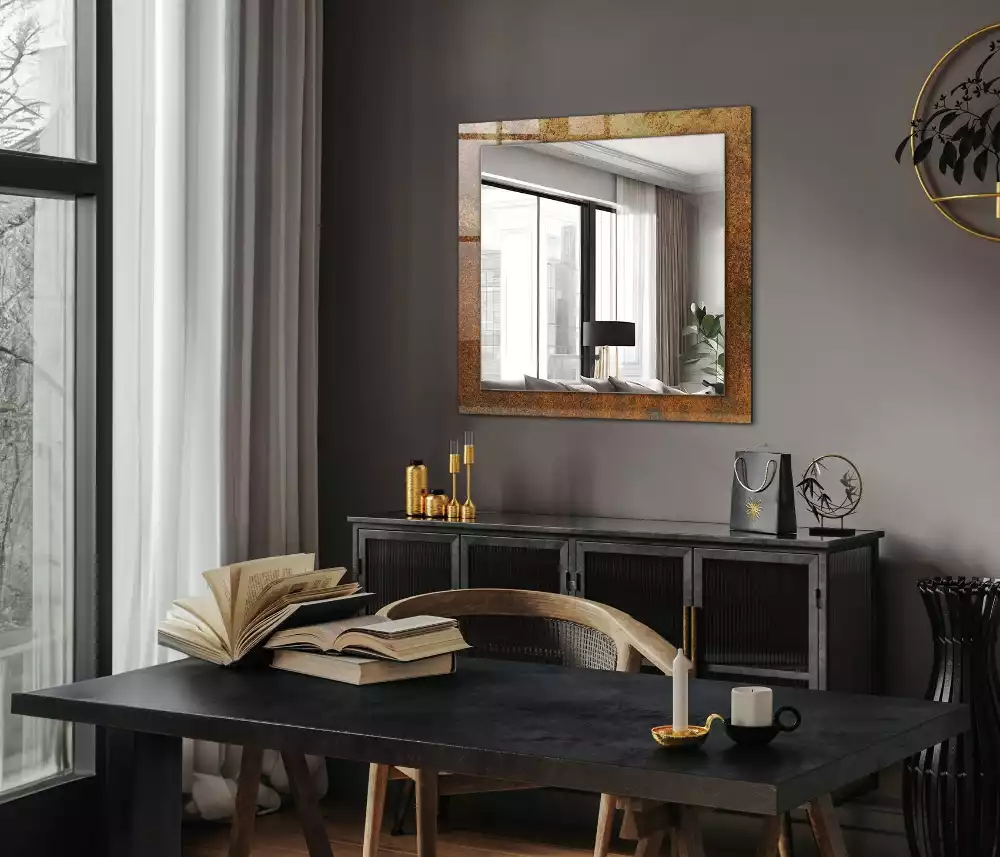 Miroir rectangulaire imprimé tôle rouillée tendance