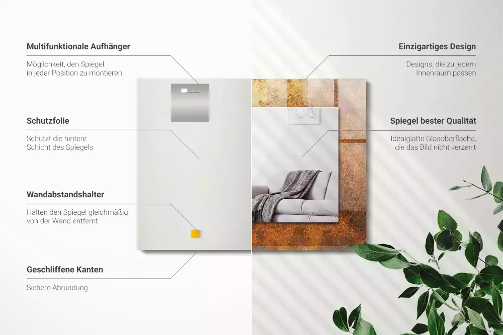 Miroir rectangulaire imprimé tôle rouillée tendance