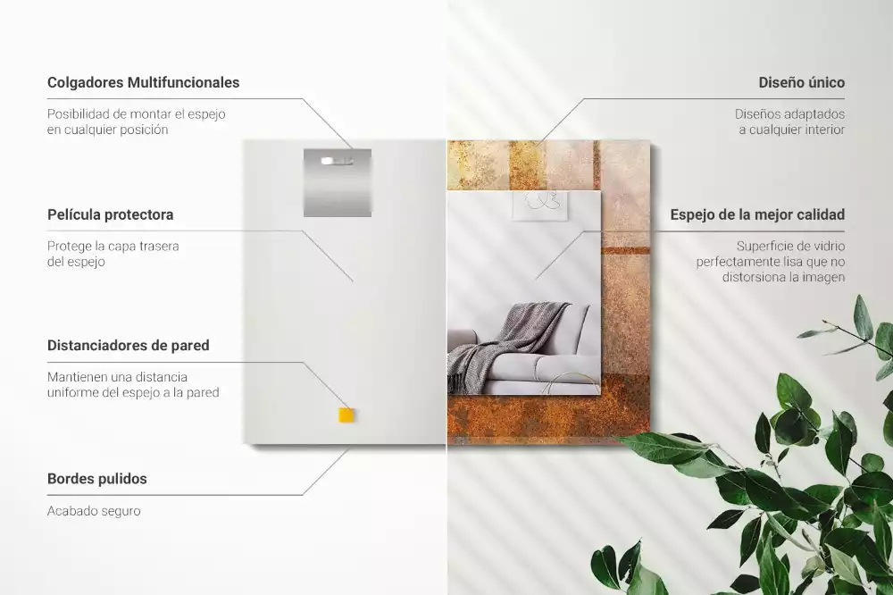 Miroir rectangulaire imprimé tôle rouillée tendance
