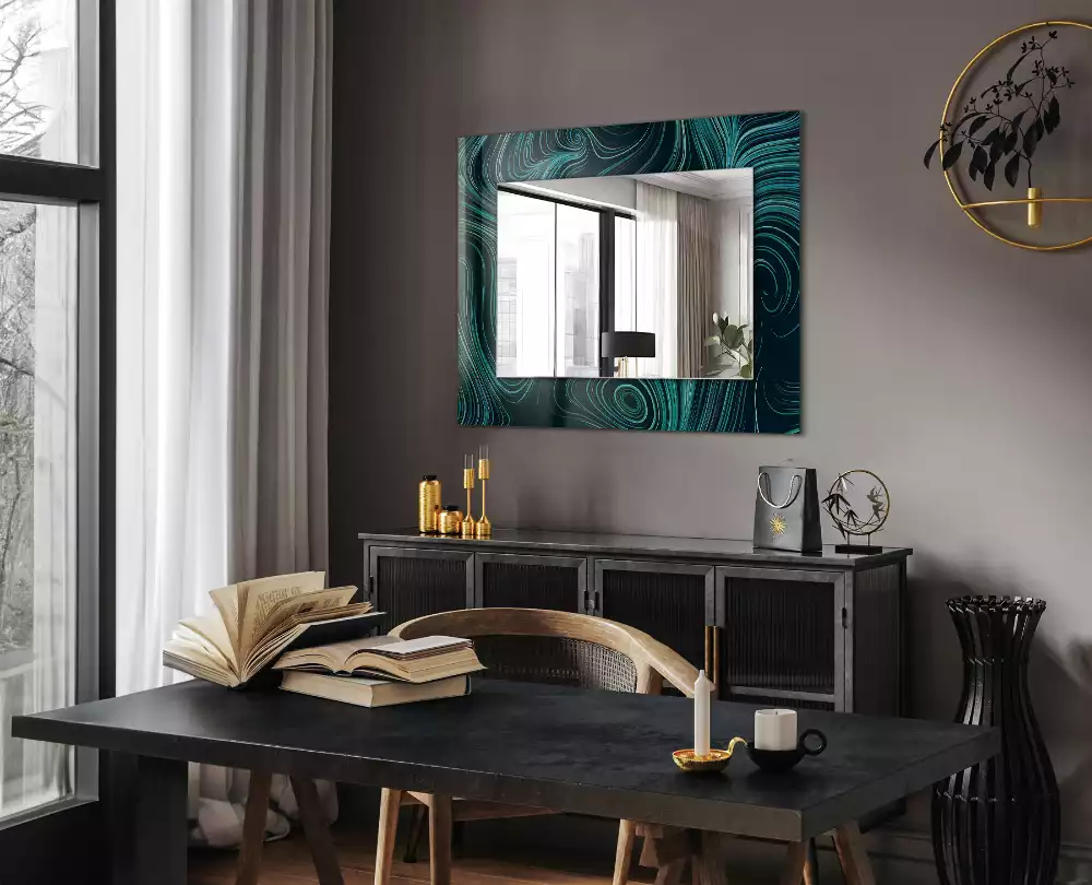 Miroir rectangulaire avec cadre imprimé motifs de lignes abstraites