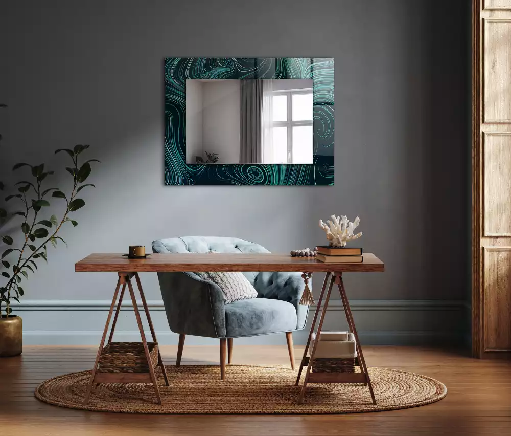 Miroir rectangulaire avec cadre imprimé motifs de lignes abstraites