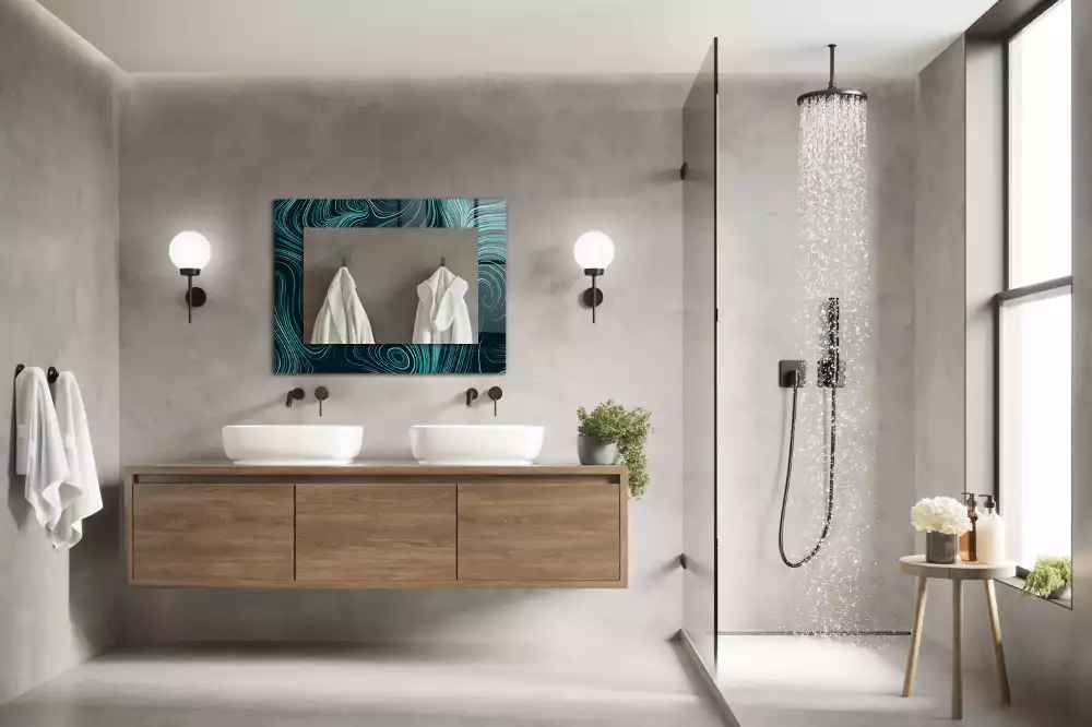 Miroir rectangulaire avec cadre imprimé motifs de lignes abstraites