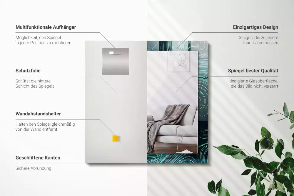 Miroir rectangulaire avec cadre imprimé motifs de lignes abstraites