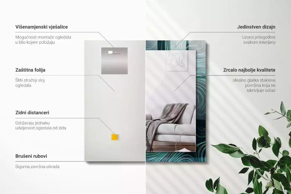 Miroir rectangulaire avec cadre imprimé motifs de lignes abstraites