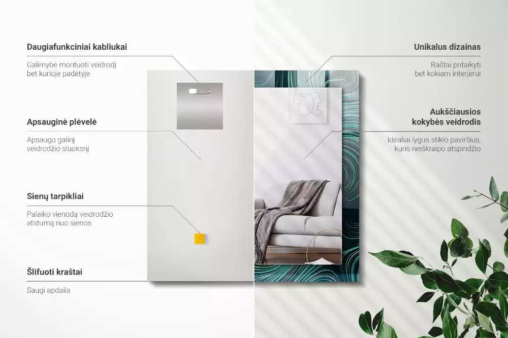 Miroir rectangulaire avec cadre imprimé motifs de lignes abstraites