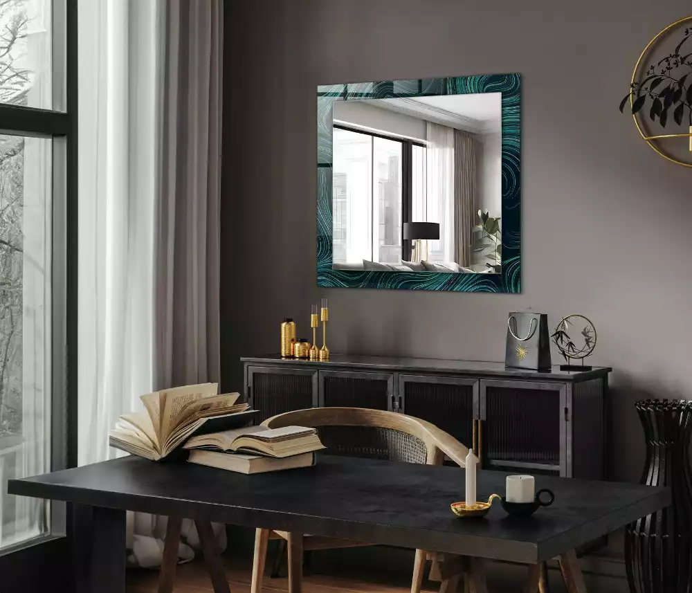 Miroir rectangulaire avec cadre imprimé motifs de lignes abstraites