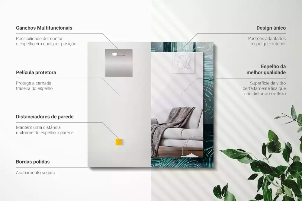 Miroir rectangulaire avec cadre imprimé motifs de lignes abstraites