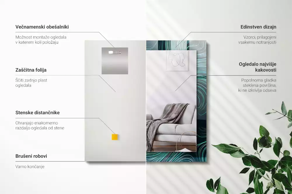 Miroir rectangulaire avec cadre imprimé motifs de lignes abstraites