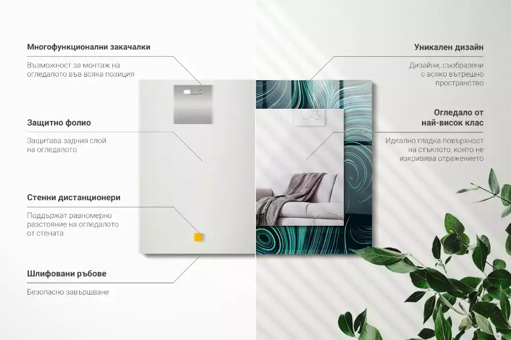 Miroir rectangulaire avec cadre imprimé motifs de lignes abstraites