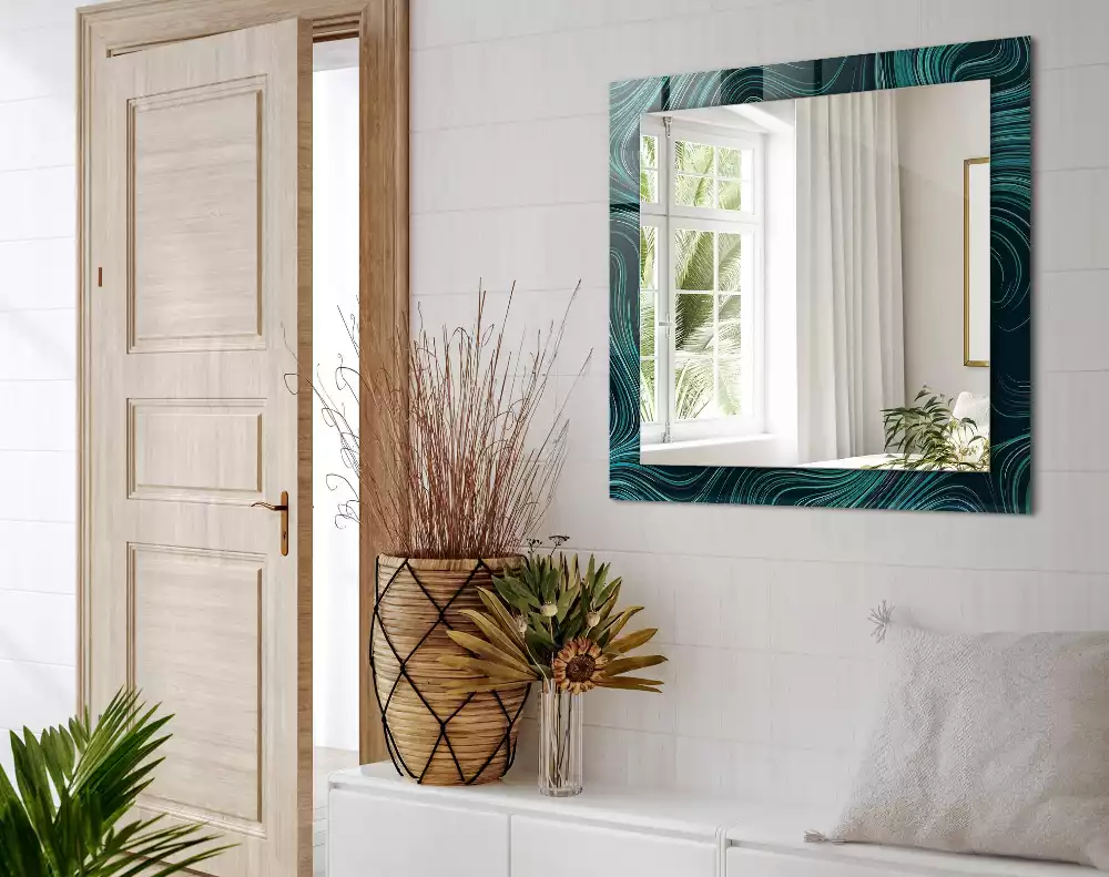 Miroir rectangulaire avec cadre imprimé motifs de lignes abstraites