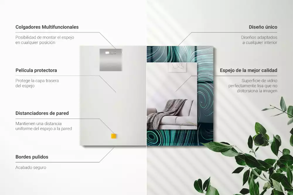 Miroir rectangulaire avec cadre imprimé motifs de lignes abstraites