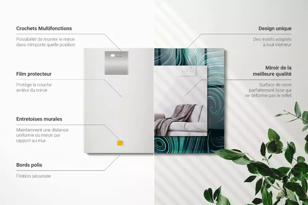 Miroir rectangulaire avec cadre imprimé motifs de lignes abstraites