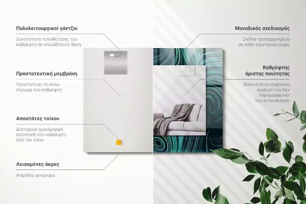 Miroir rectangulaire avec cadre imprimé motifs de lignes abstraites