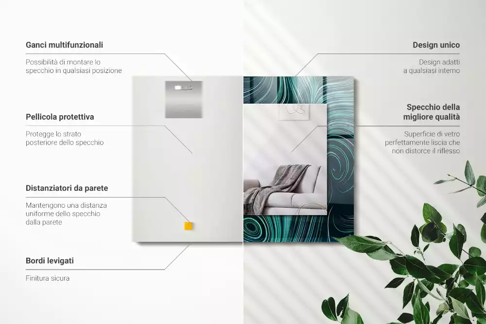 Miroir rectangulaire avec cadre imprimé motifs de lignes abstraites