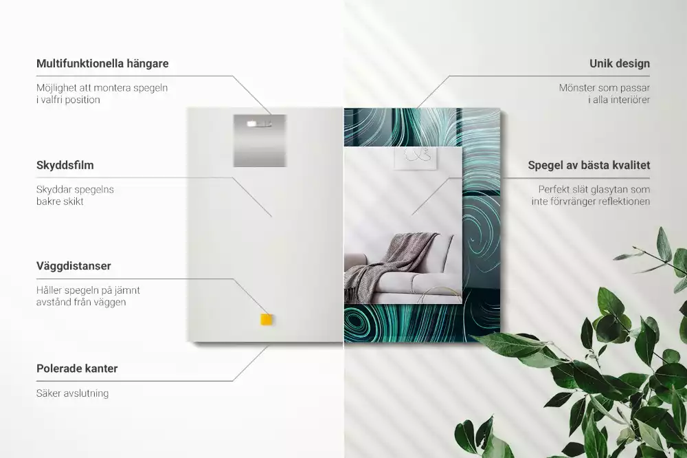 Miroir rectangulaire avec cadre imprimé motifs de lignes abstraites