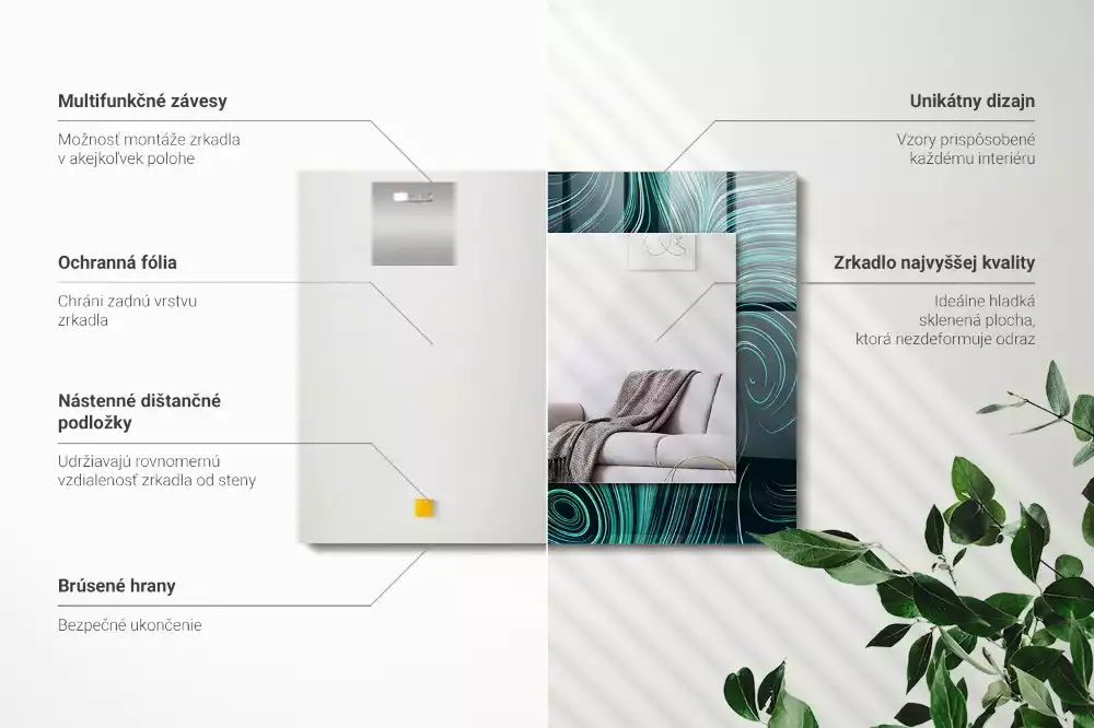 Miroir rectangulaire avec cadre imprimé motifs de lignes abstraites