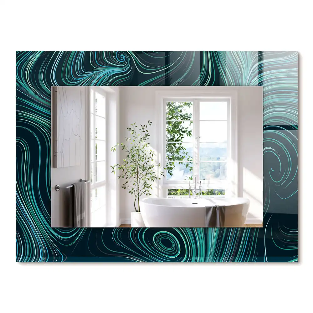 Miroir rectangulaire avec cadre imprimé motifs de lignes abstraites