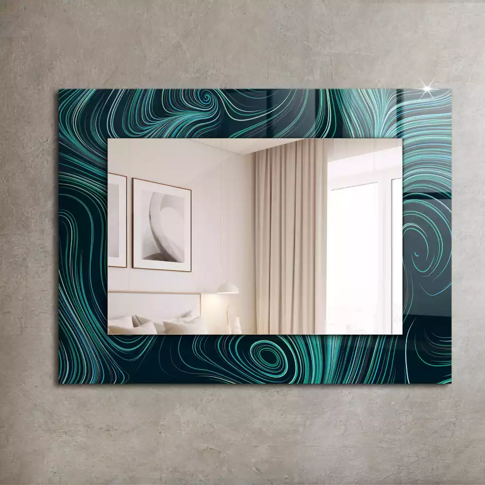 Miroir rectangulaire avec cadre imprimé motifs de lignes abstraites