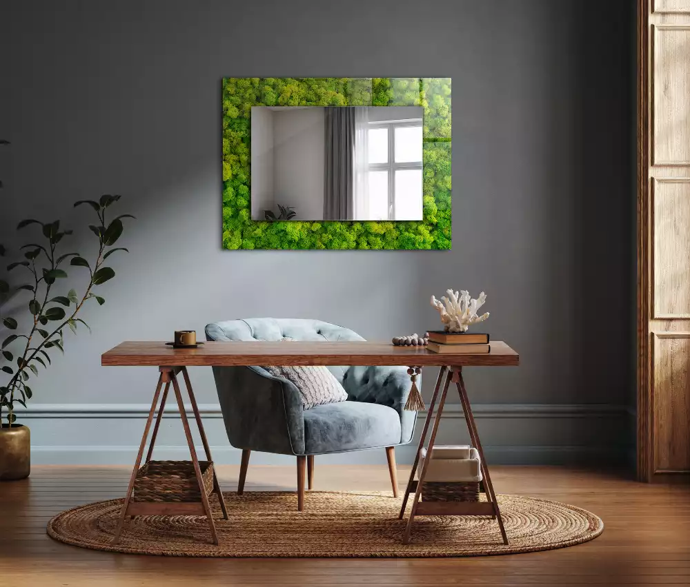 Miroir rectangulaire à cadre imprimé mousse verte