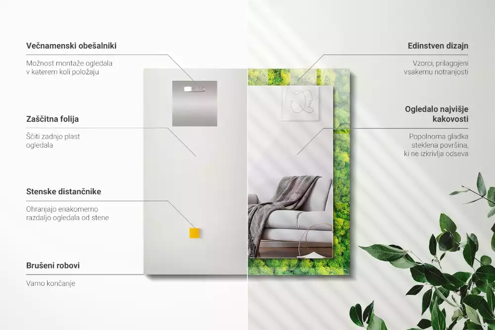 Miroir rectangulaire à cadre imprimé mousse verte
